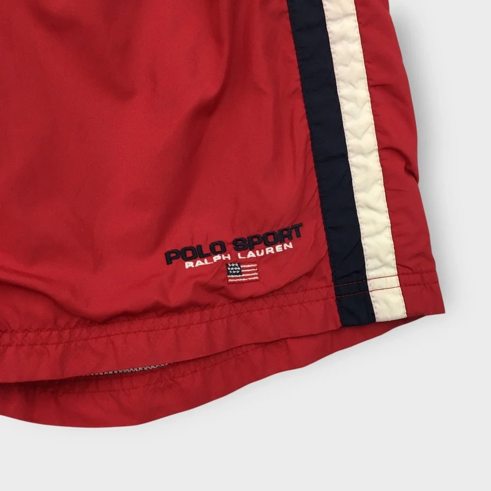 Vintage Polo Sport Ralph Lauren Swim Trunks Red Striped Lined Shorts‎ Size L